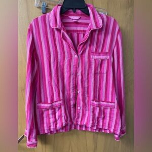 PINK Victoria's Secret Striped Pajama Top - Pink & Light Pink Metallic Women’s L